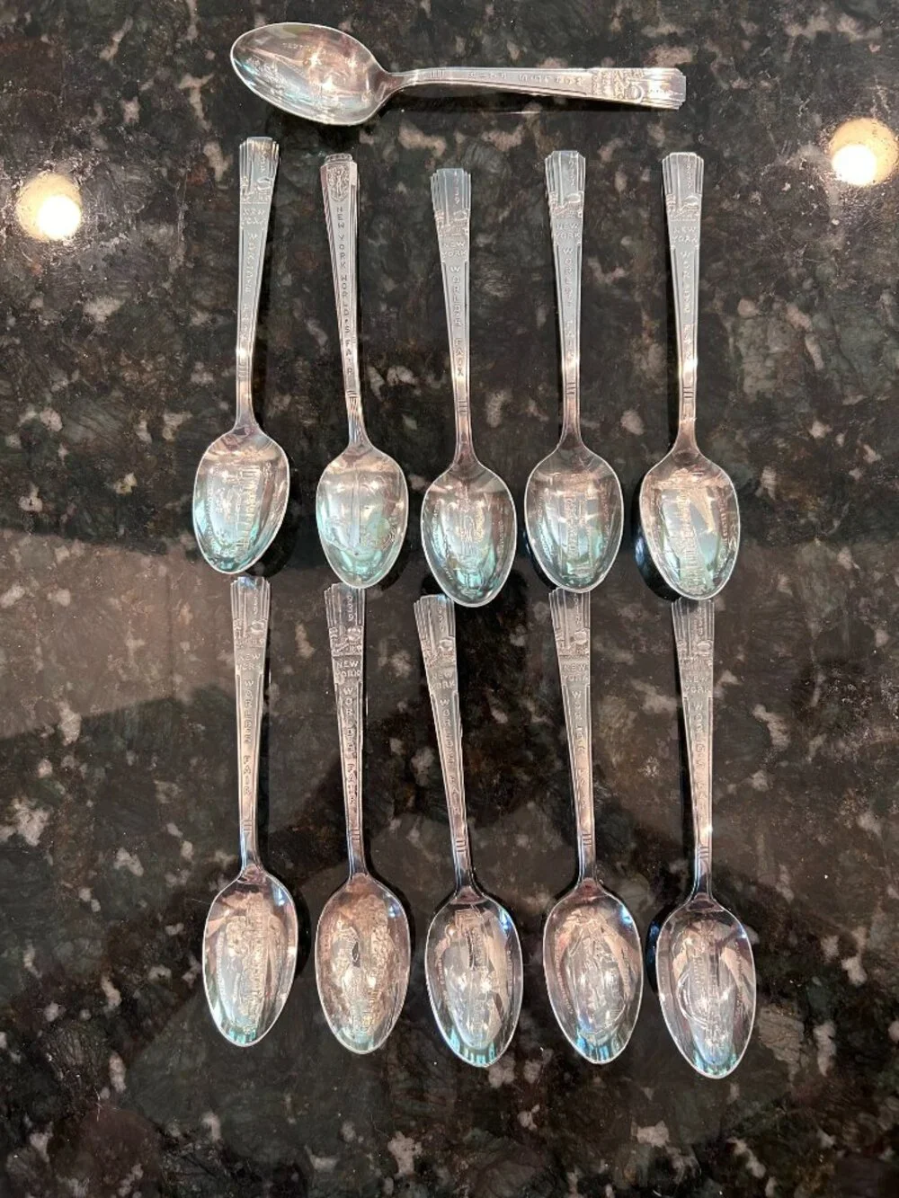 Lot of 11 Different 1939 World's Fair Silver-Plate Souvenir Spoons Wm Rogers Mfg